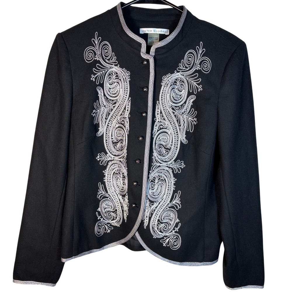 Peter Nygard Black Embroidered Jacket Women's Size 8